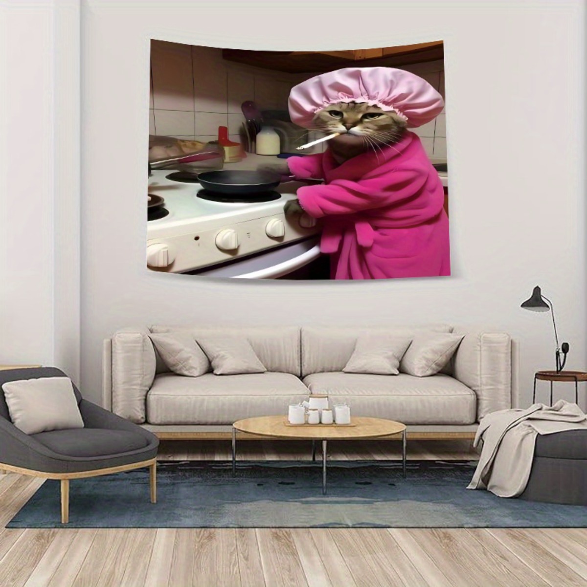 Home Decor Minimalist Style - لوحة جدارية بتصميم قط الطاهي برداء