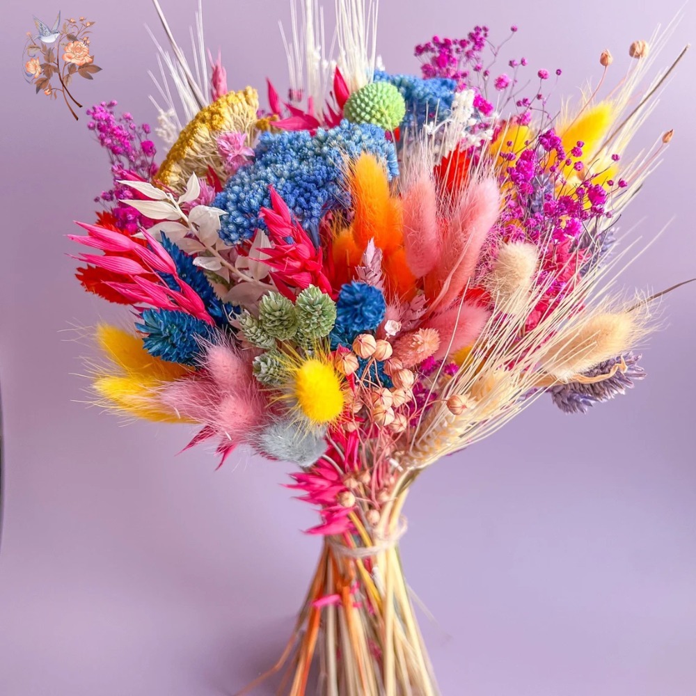 Dried Flower Bouquet - الزهور المجففة الملونة باقة الزفاف للعروس