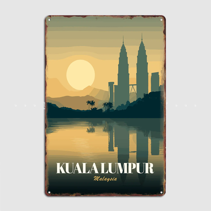 Home Decor Malaysia - ملصق سفر كوالالمبور ماليزيا، لافتة معدنية