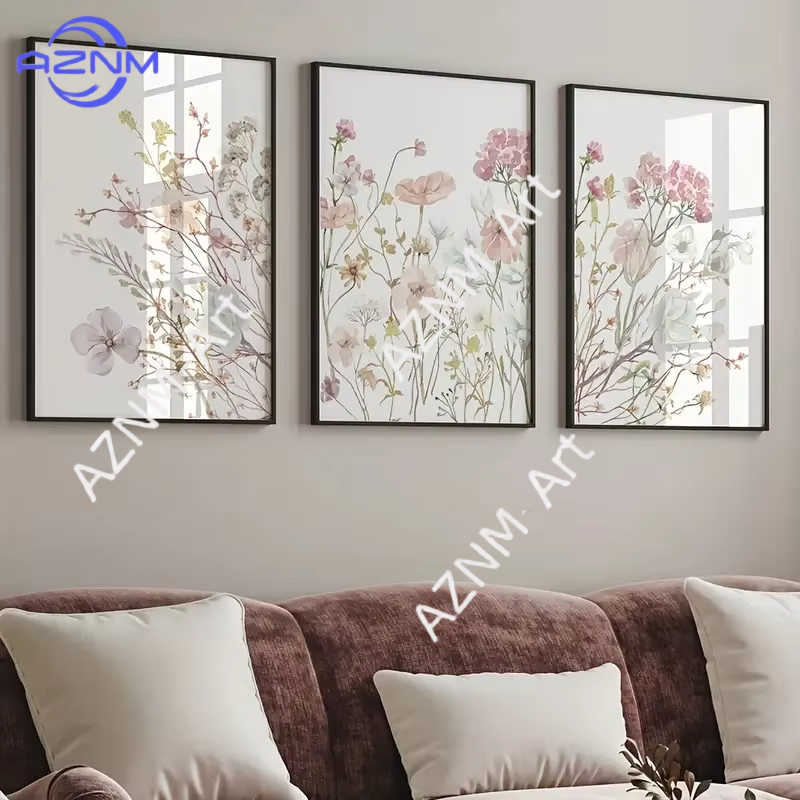 Home Decor Minimalist Style - لوحة فنية قماشية زهرية وردية (قطعة
