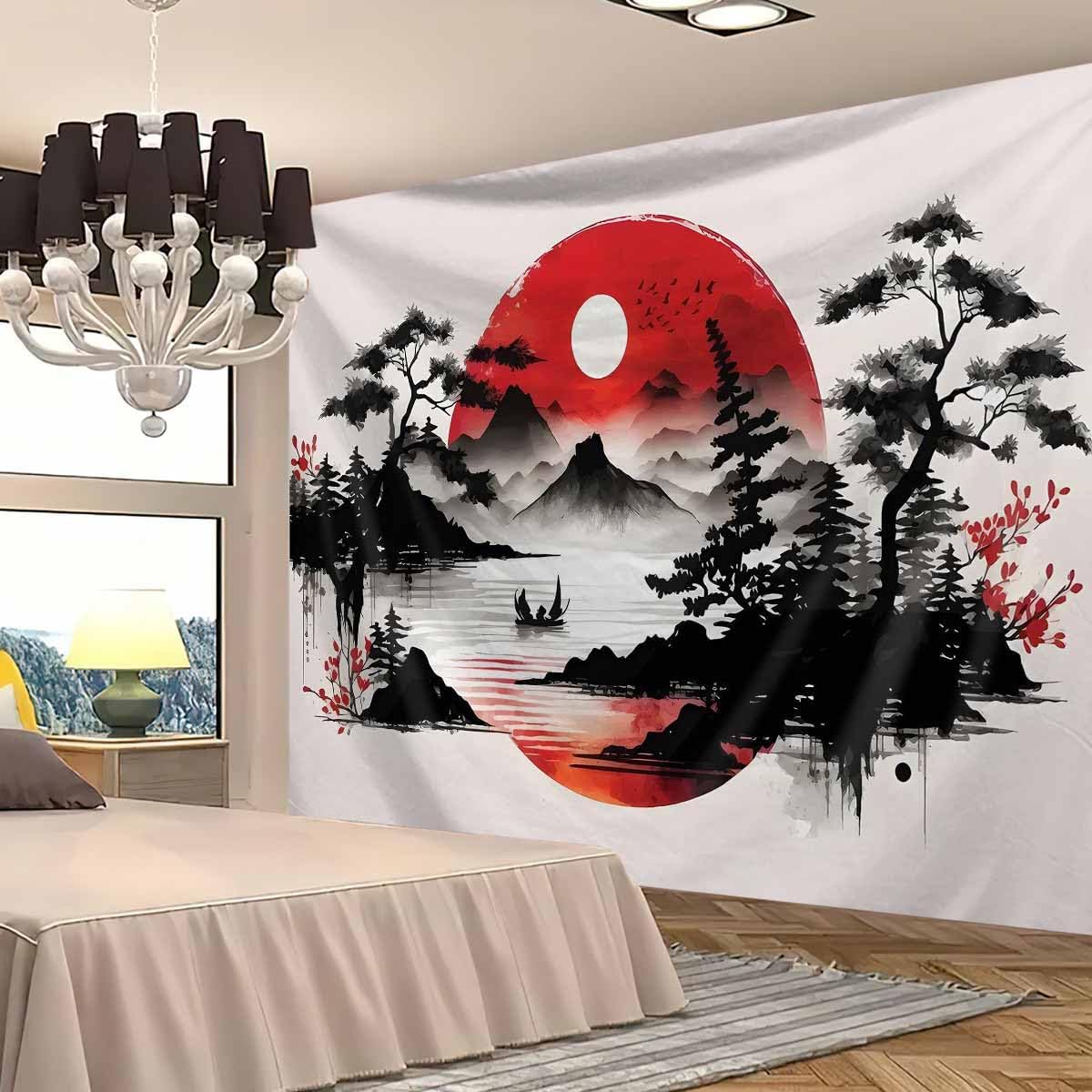 جدارية نسيجية بمنظر جبلي يابان - مراجعة Home Decor Zen Style وسعره