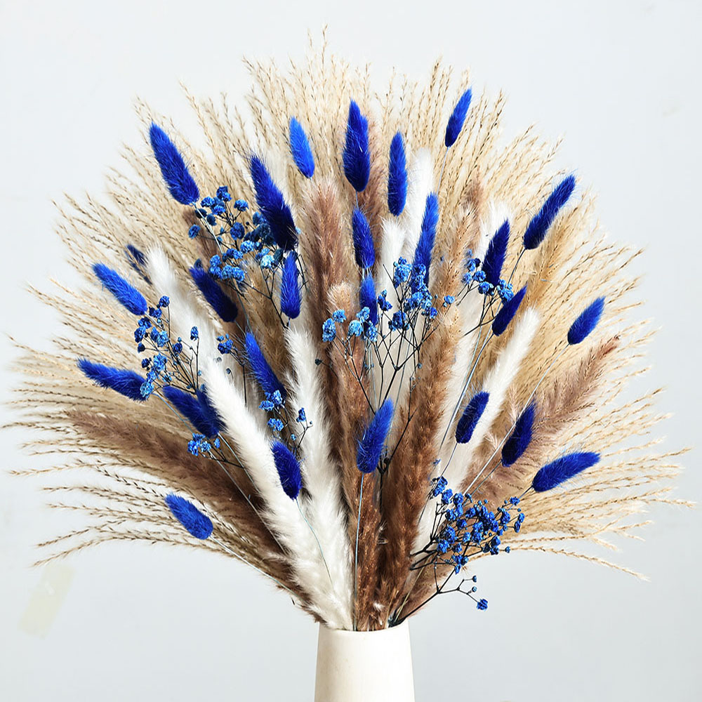 70 قطعة Pampas الأزرق الزهور ا - مراجعة Dried Flower Bouquet وسعره