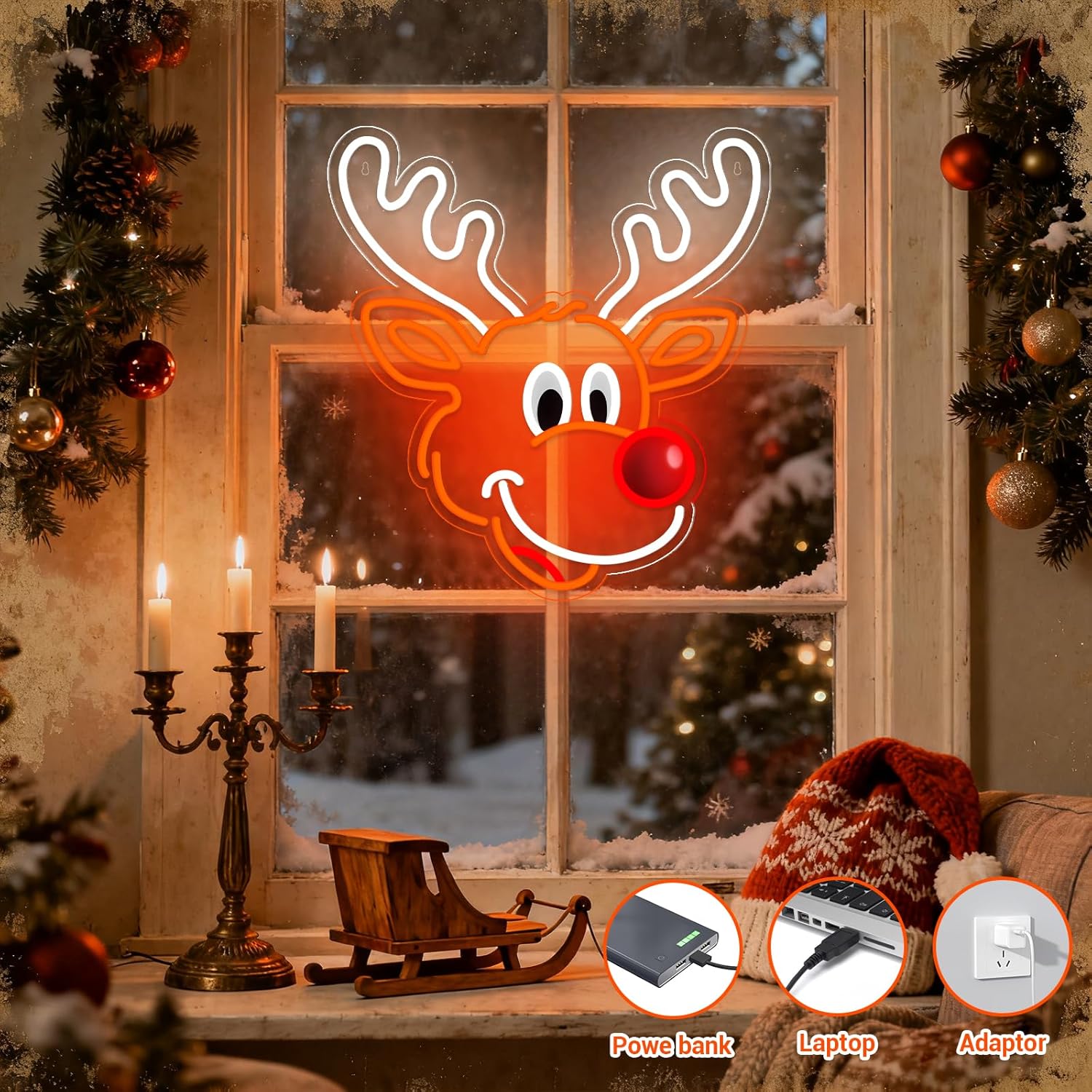 لطيف عيد الميلاد الرنة النيون  - مراجعة Home Xmas Decor Ideas وسعره